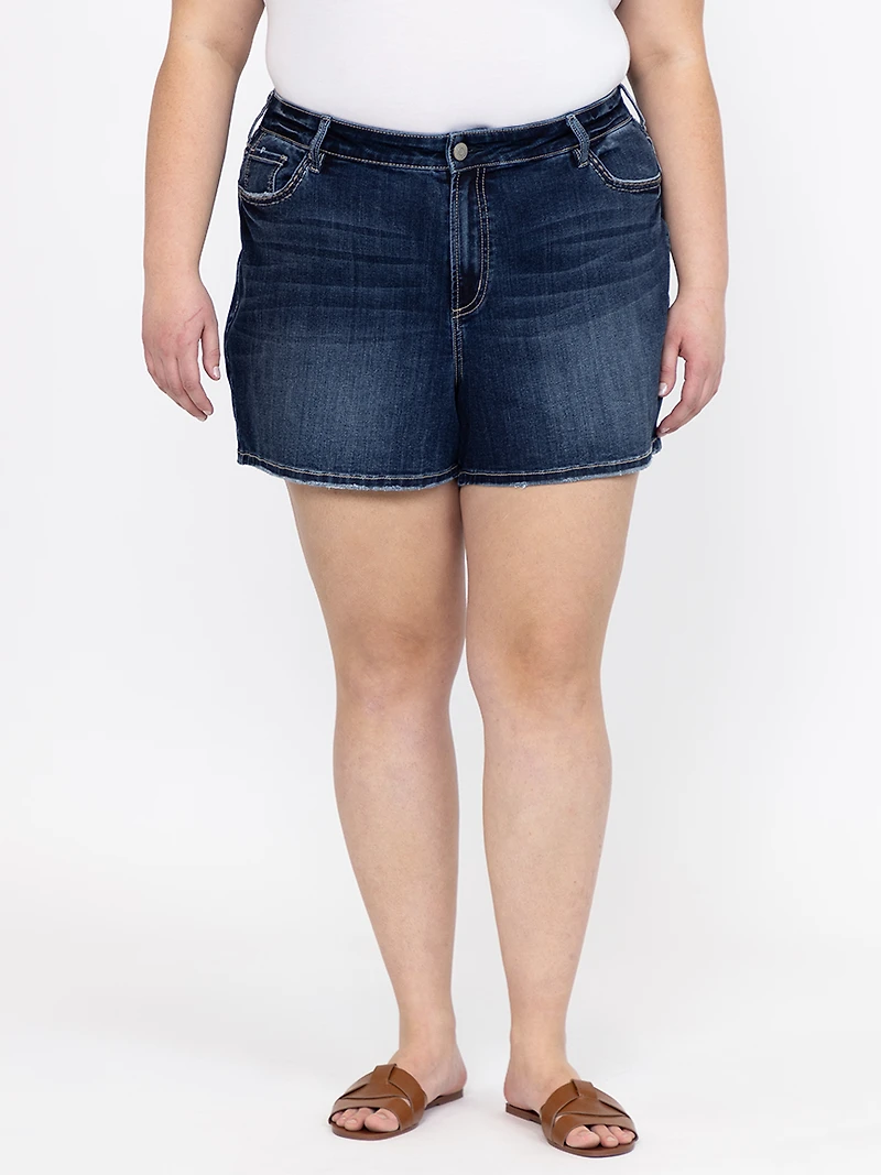 Women's Plus Multi Thread Thick Stitch Dark Wash Shortie