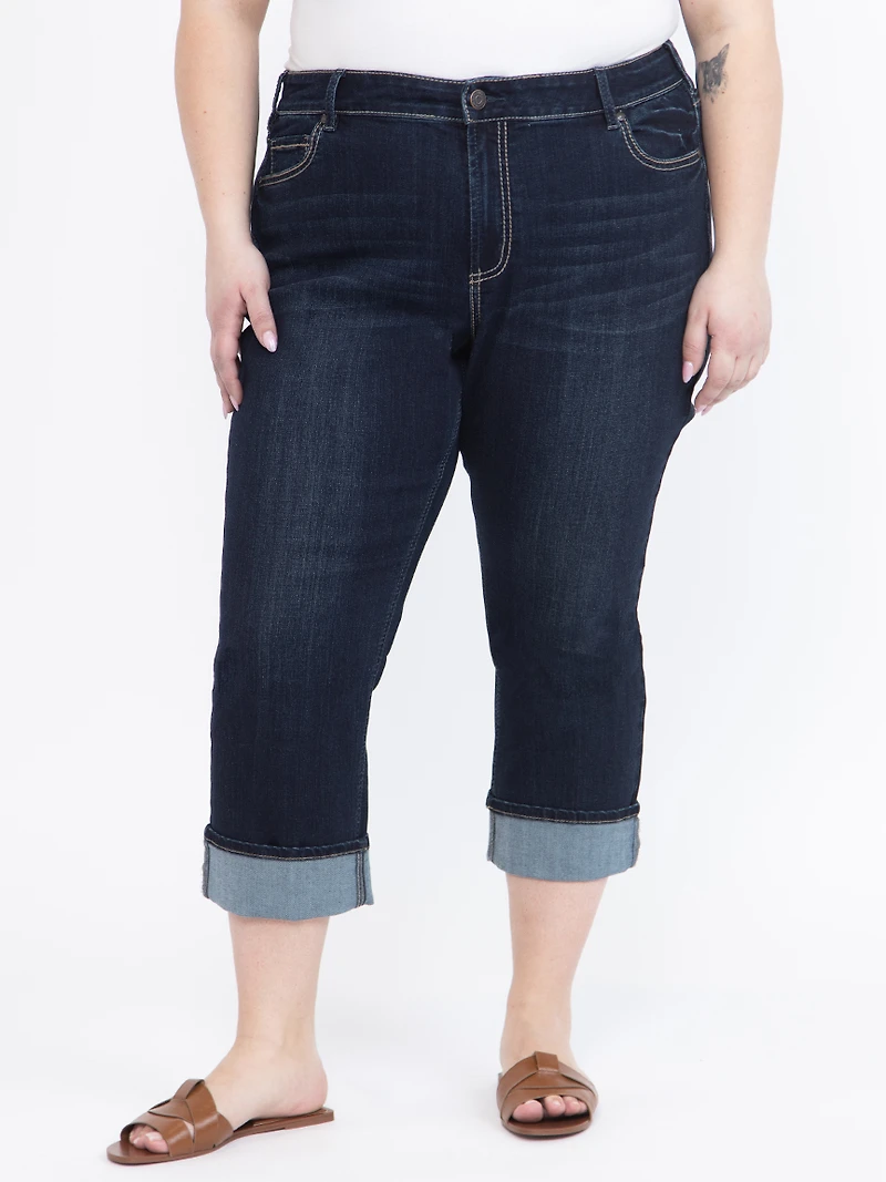 Women's Plus Relaxed Dark Rinse Wash Jean Capri