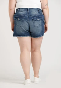 Women's Plus 2 Button Jean Shortie with Back Flap Pockets