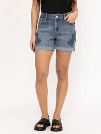 Women's Medium Wash Embroidey Cuffed Mid