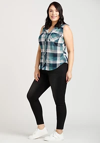 Women's Sleeveless Plaid Hoodie