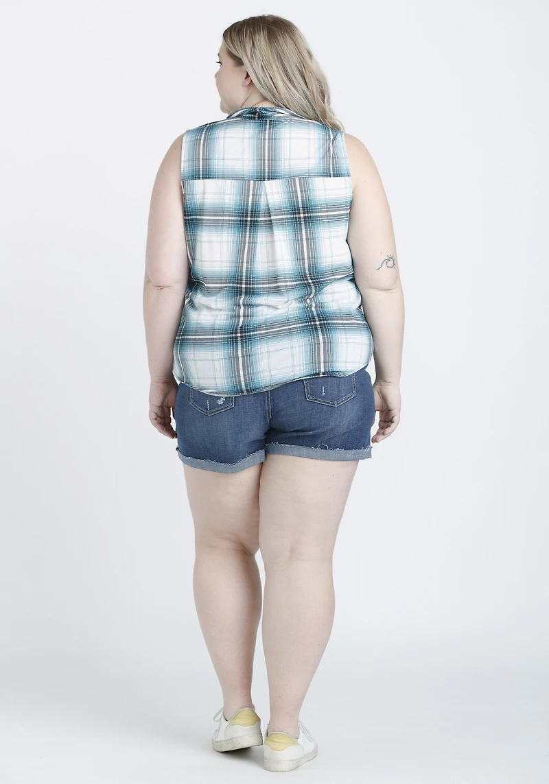 Women's  Sleeveless Plaid Shirt