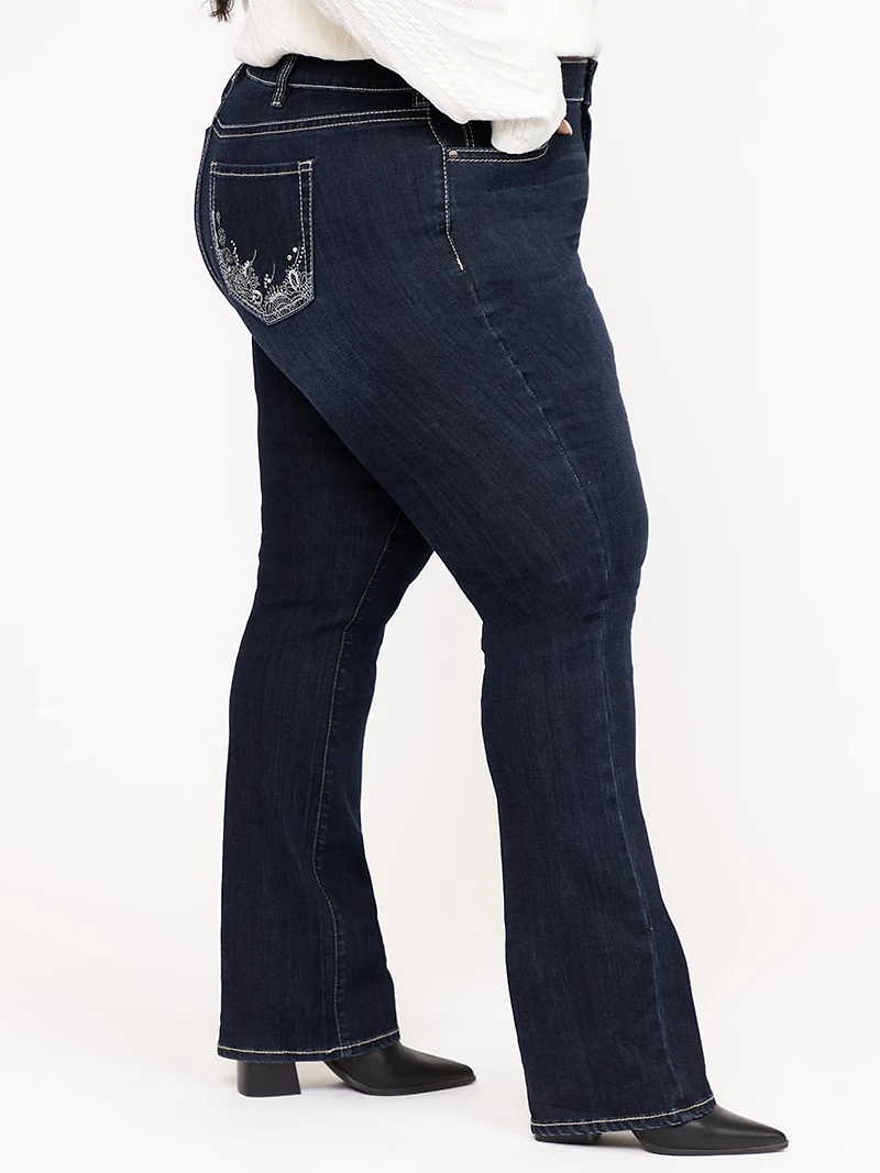 Women's Plus Dark Wash Embellished Baby Boot Jeans