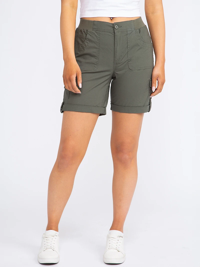 Women's Knit Waist Poplin Midi Short