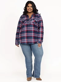 Women's Half Zip Plaid Shirt