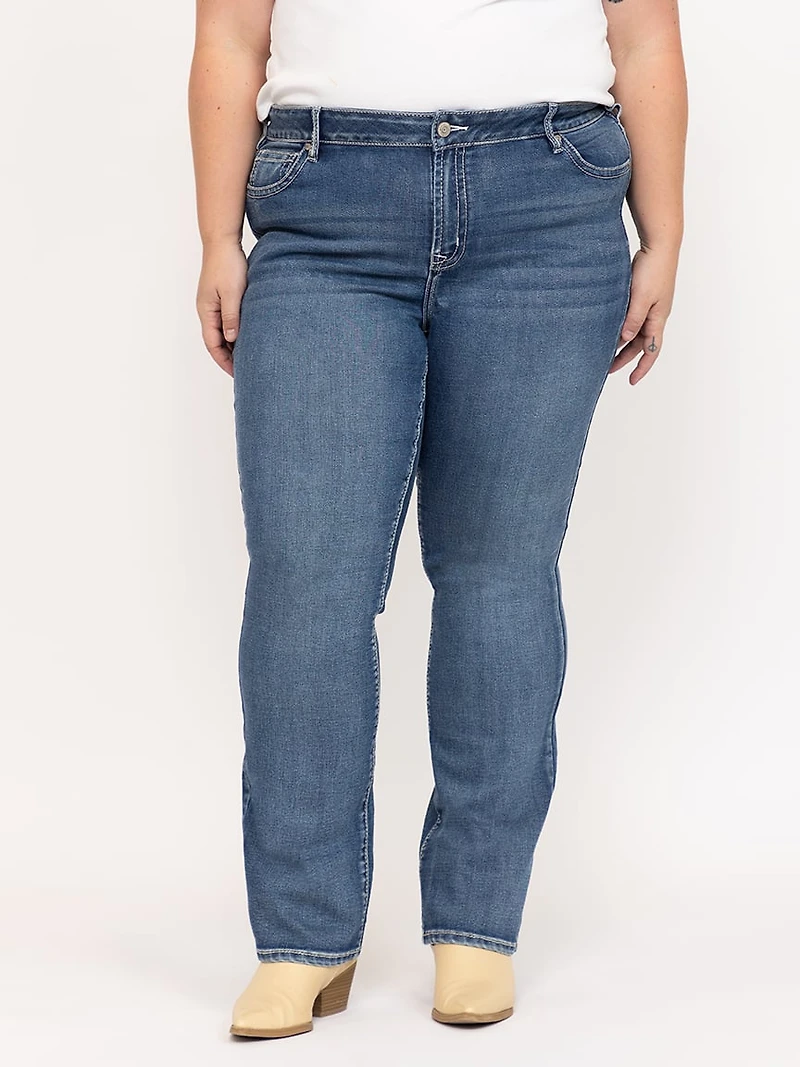 Women's Plus Medium Wash Embroidered Baby Boot Jeans