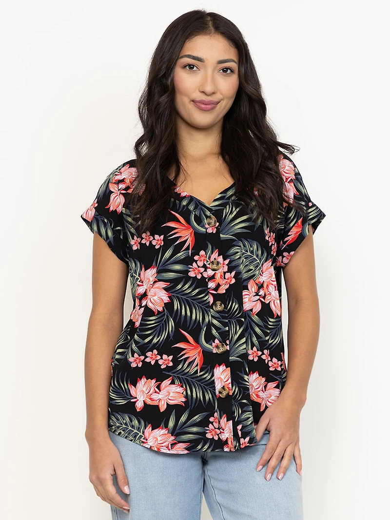 Women's Tropical Button Front Top