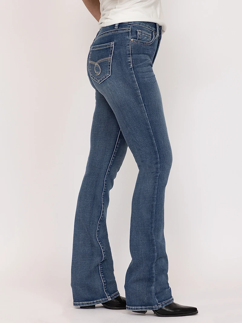 Women's Medium Wash Embroidered Baby Boot Jeans