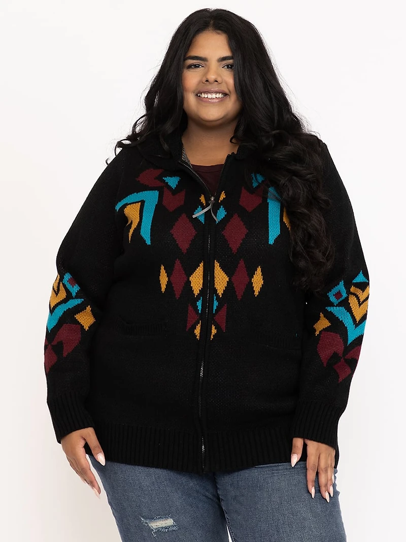 Women's Geometric Zip Front Cardigan