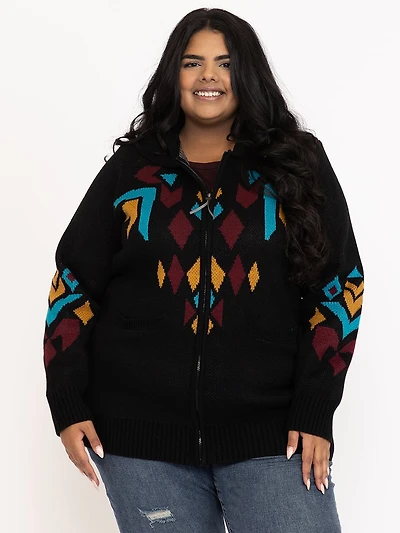 Women's Geometric Zip Front Cardigan