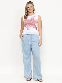 Women's Regular Rise Tie Front Pull-on Wide Leg Jeans