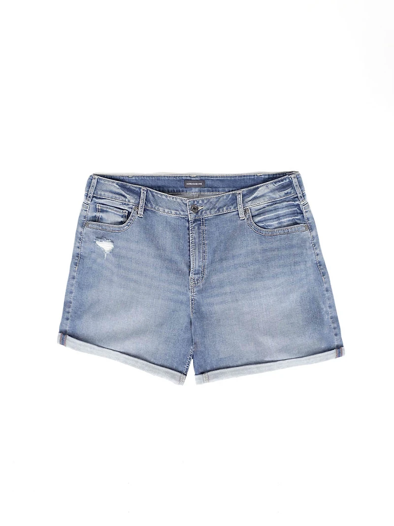 Women's Plus Boyfriend Cuffed Midi Denim Short