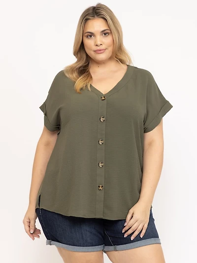 Women's Solid Button Front Top