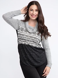 Women's Geo Colour Block Cowl Neck Tunic