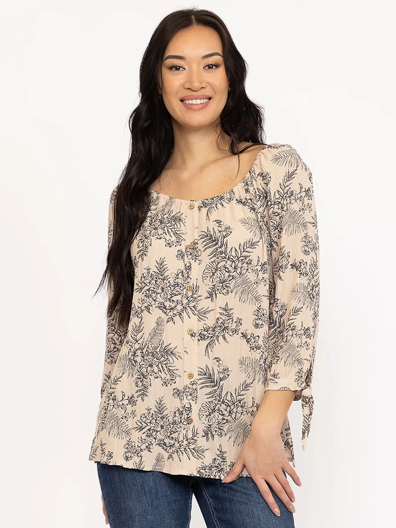 Women's Leaf Print Peasant Top