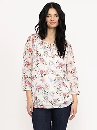 Women's Floral Mesh Peasant Top