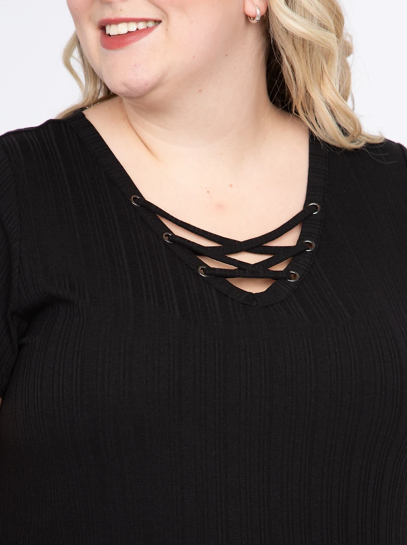 Women's Ribbed Lace Up Tee