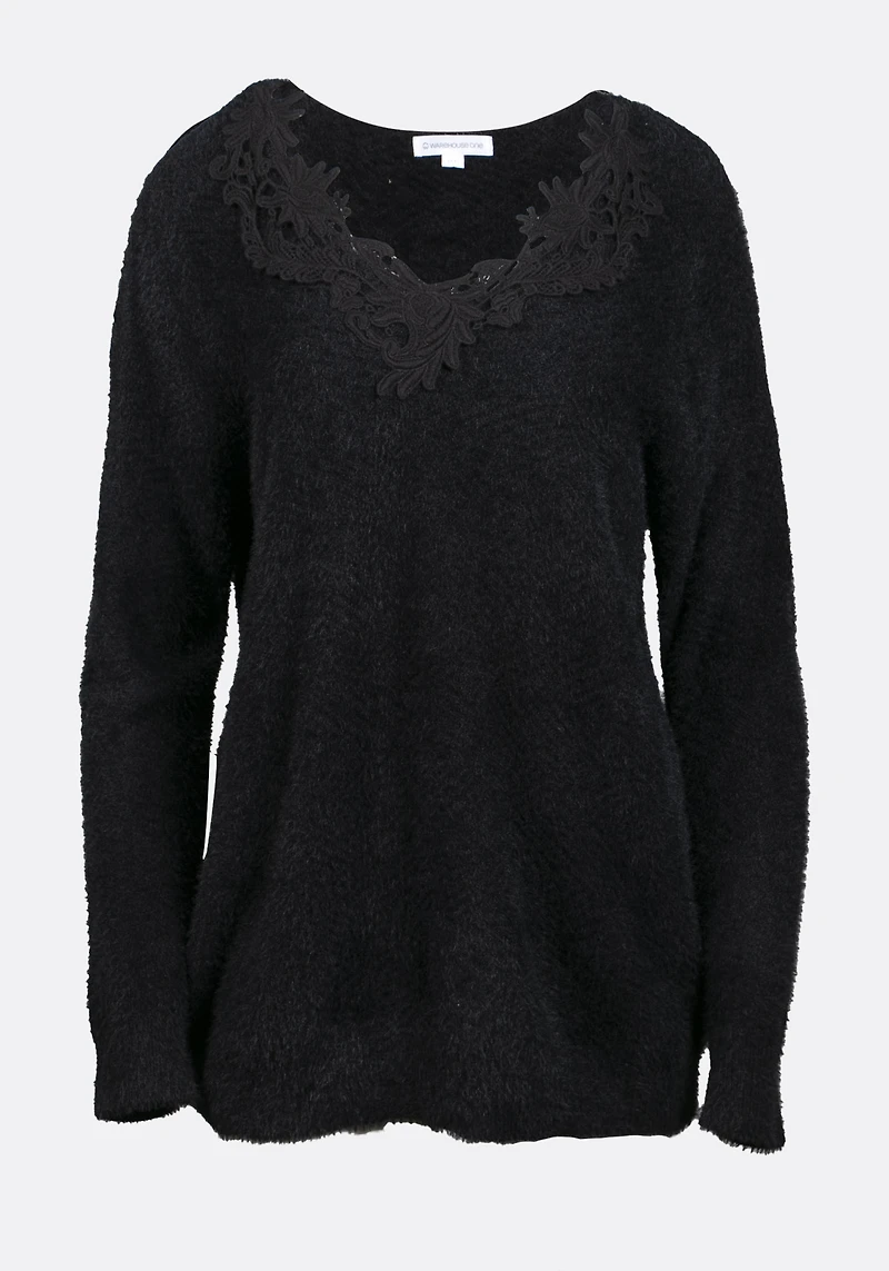 Women's Crochet Neckline Sweater