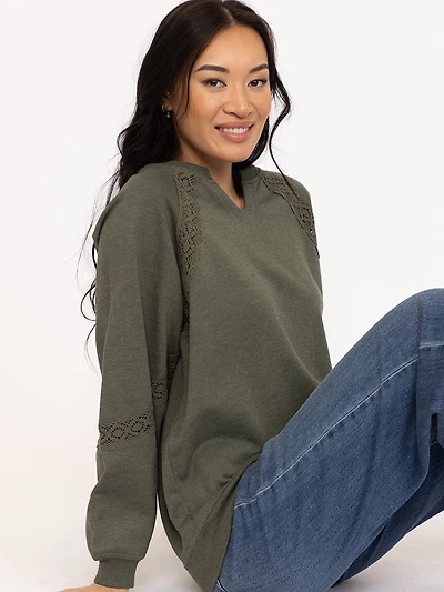 Women's Crochet Trim Sweatshirt