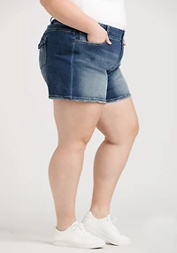 Women's Plus 2 Button Jean Shortie with Back Flap Pockets