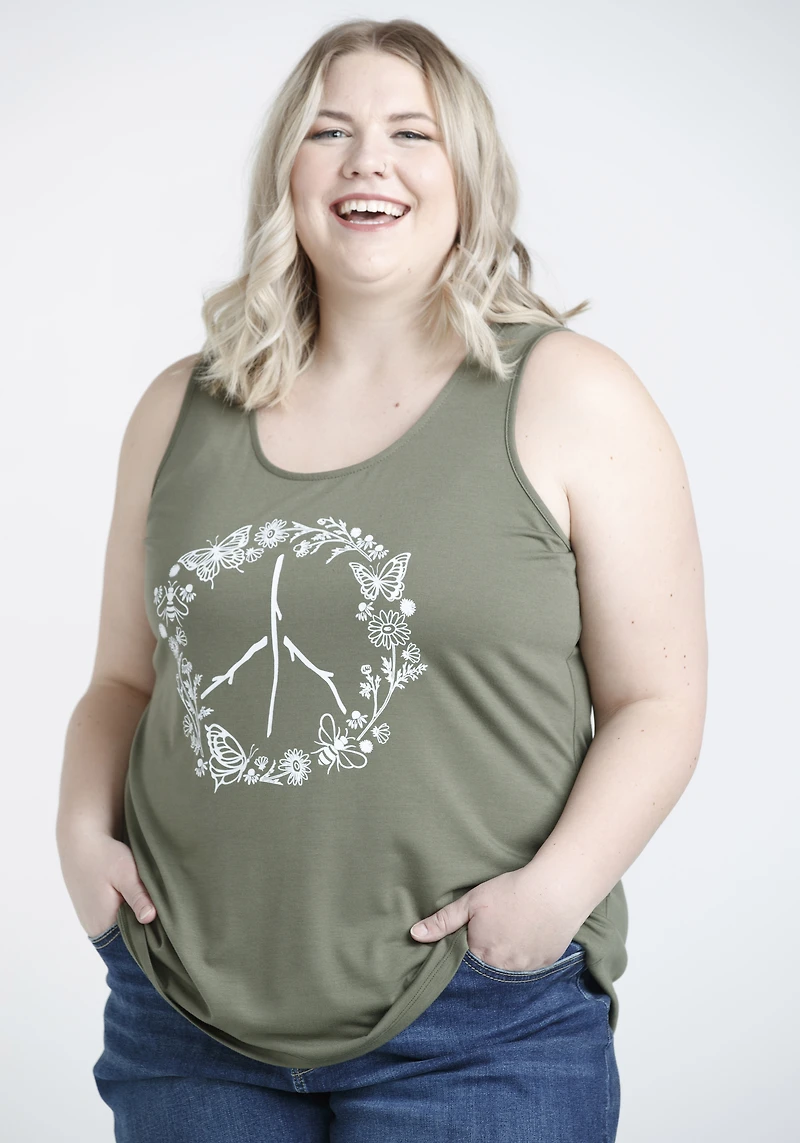 Women's Peace Sign Cage Back Tank