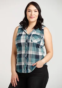Women's Sleeveless Plaid Hoodie