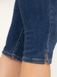 Women's Side Slit Hem Medium Dark Wash Jean Capri