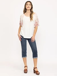 Women's Floral Sleeve Peasant Top
