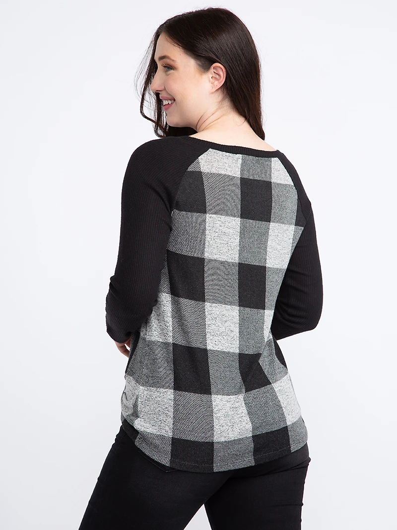 Women's Buffalo Plaid Twist Hem Top
