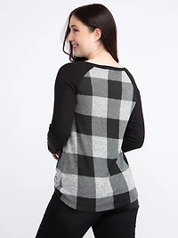 Women's Buffalo Plaid Twist Hem Top