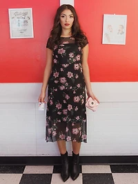 Women's Mesh Floral Midi Dress