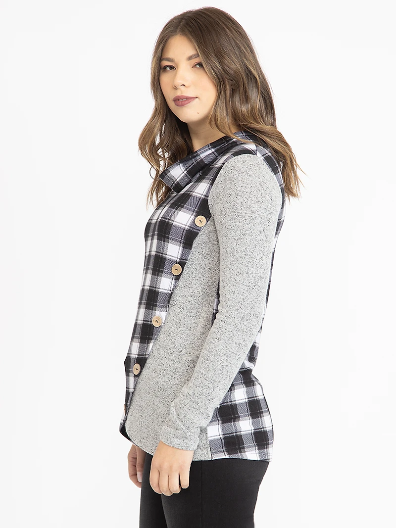 Women's Plaid Cowl Neck Tunic