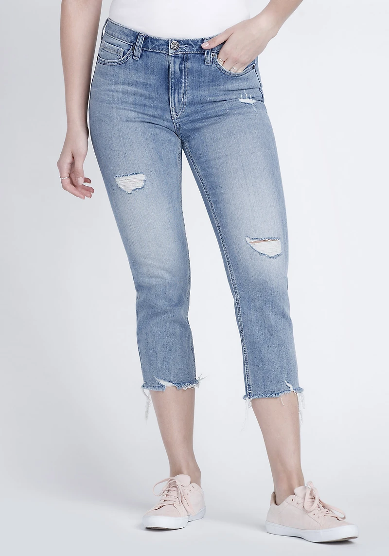 Women's Raw Hem Straight Crop Jeans