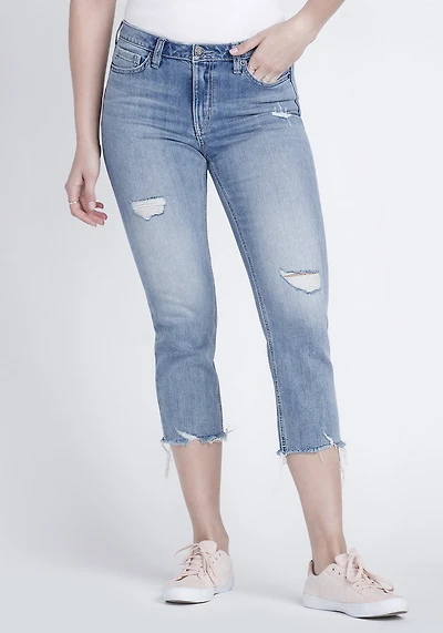 Women's Raw Hem Straight Crop Jeans