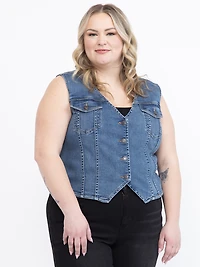 Women's V-neck Cropped Denim Vest