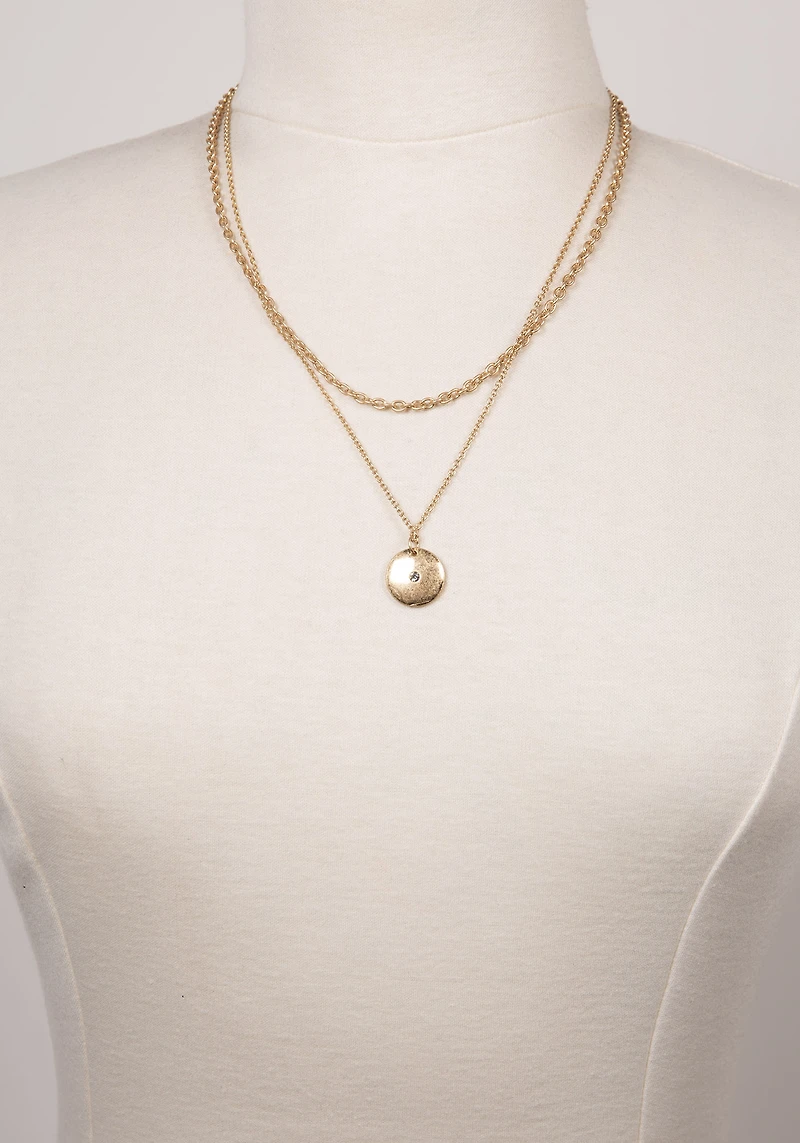 Disc Pendant Layered Chain Necklace