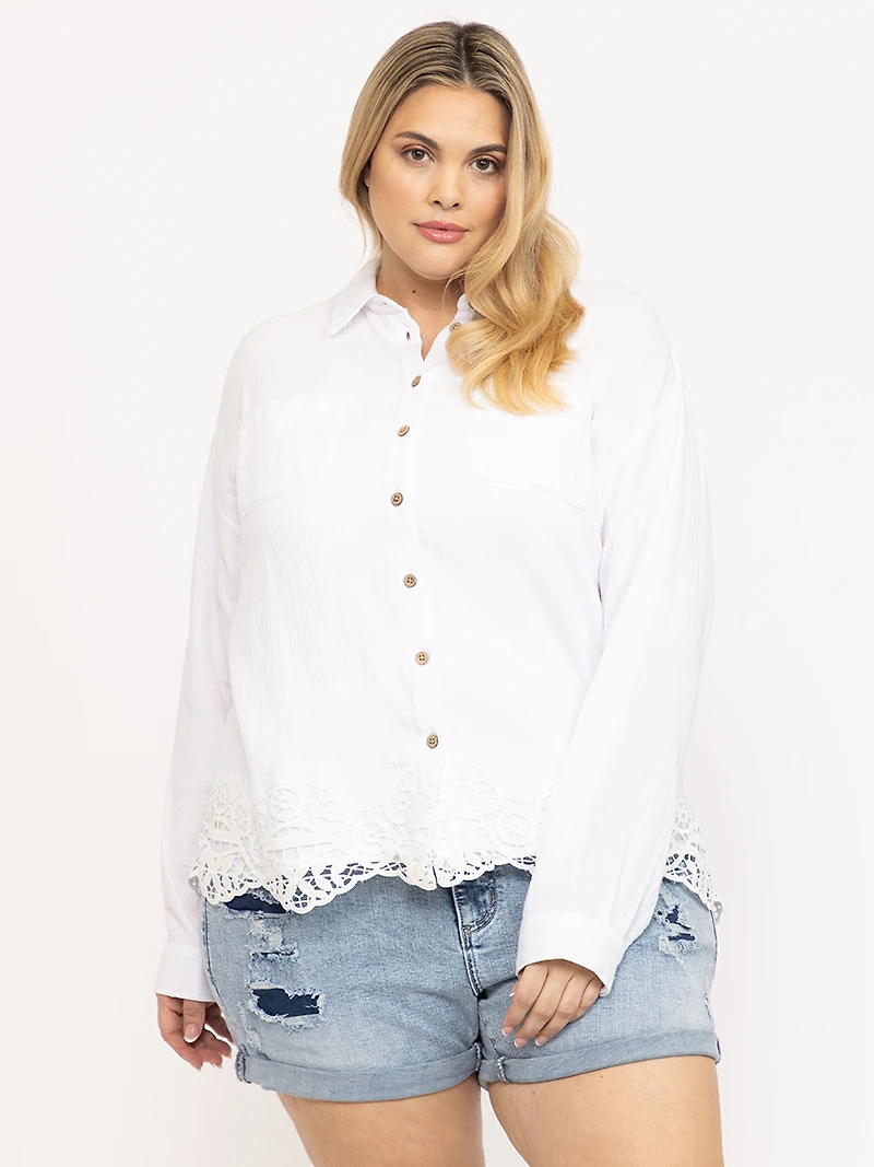 Women's Crochet Trim Shirt