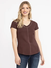 Women's Studded V Neck Tee