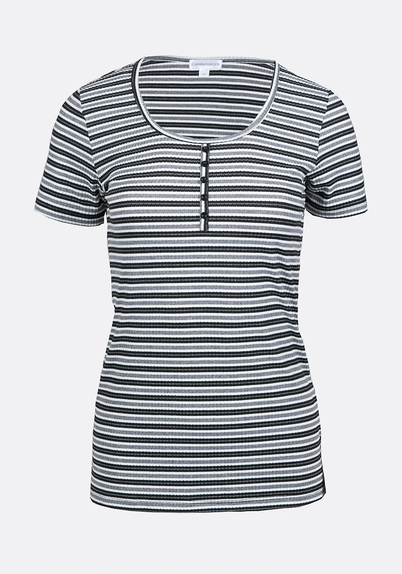 Women's Scoop Neck Ribbed Henley Tee