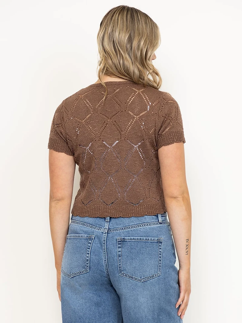 Women's Pointelle Tie Front Cardigan