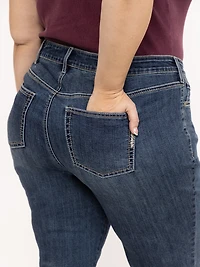 Women's Plus Contrast Multi Thread Medium Dark Wash Jean Capri