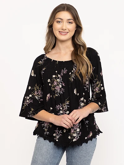 Women's Floral Bell Sleeve Top