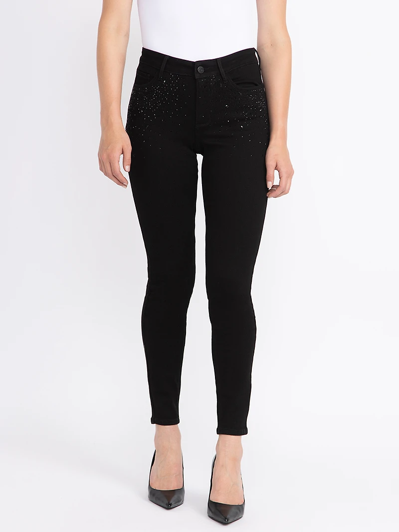 Women's Black Skinny Jeans with Rhinestone