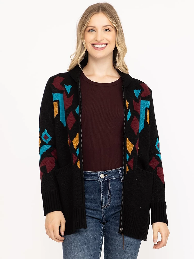 Women's Geometric Zip Front Cardigan