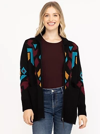 Women's Geometric Zip Front Cardigan