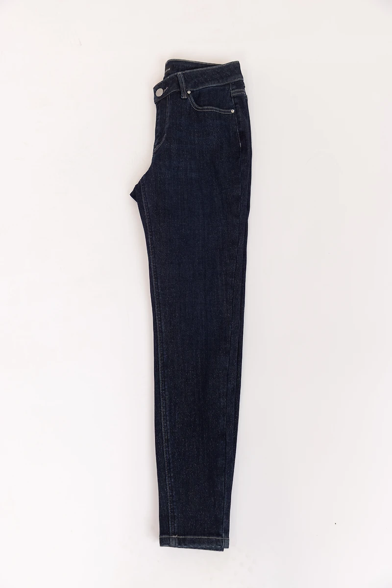 Women's Mid Rise Dark Wash Sparkle Skinny Jeans