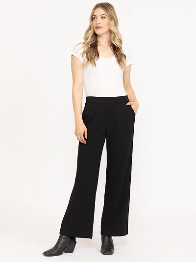 Women's Black Pull-on Crepe Wide Leg Pan
