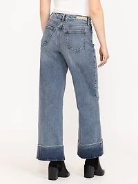 Women's Medium Wash Self High Hem Rise Wide Leg Jeans