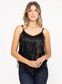 Women's Sequin Fringe Strappy Tank Top