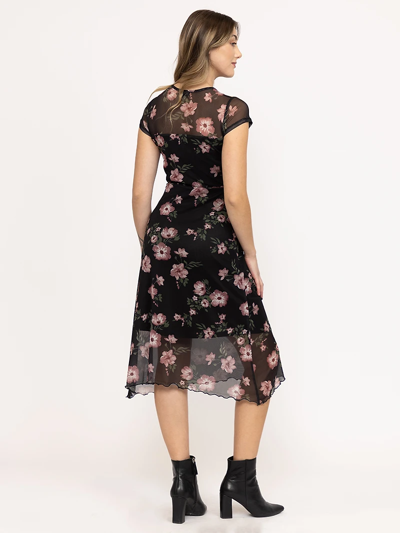 Women's Mesh Floral Midi Dress